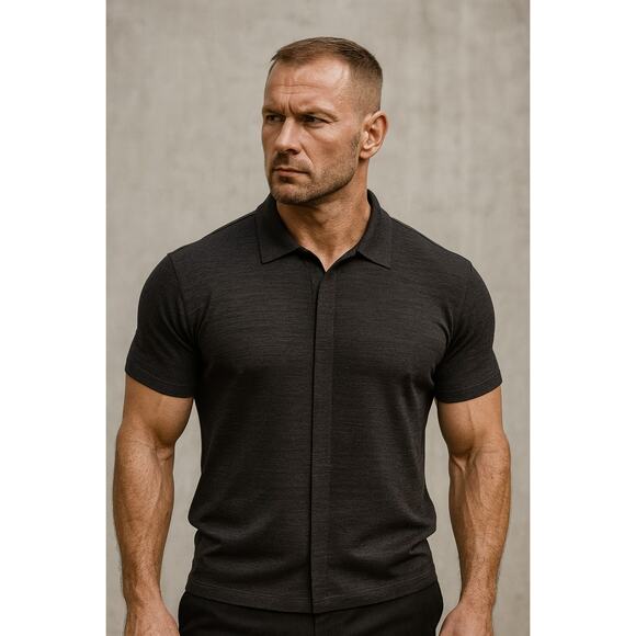 Phillipe Marcel Hidden Button Up Shirt Mens XL Black Textured Collared Clubbing - Picture 1 of 12